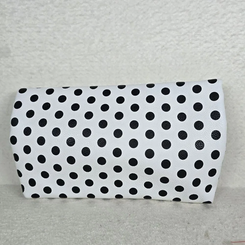 Versona Black and White Polka-dot Foldover Clutch With Metal Strap